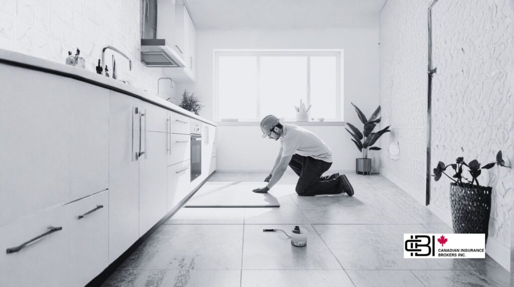 Ontario flooring contractor installing flooring in a residential renovation with proper contractor insurance coverage.
