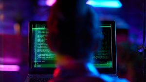 Close-up of software code representing IT and technology services exposed to professional liability and errors and omissions risks in Oakville.