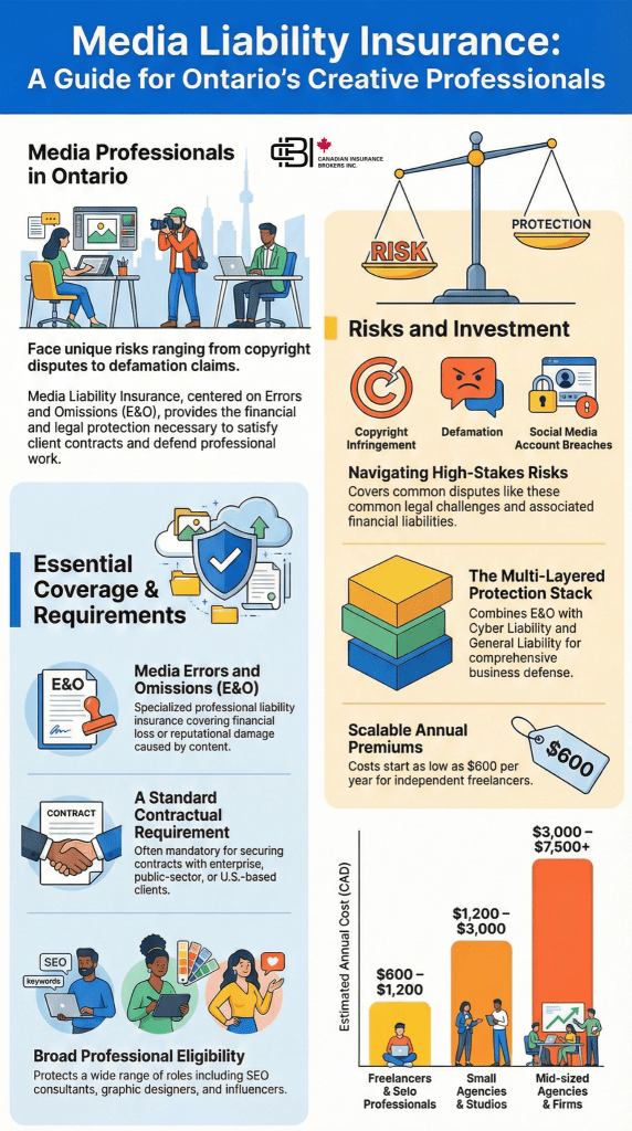 Infographic showing Media Liability Insurance: A Guide for Ontario’s Creative Professionals
