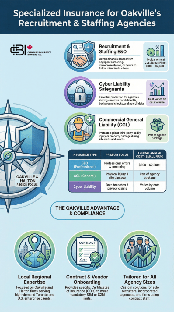 Infographic showing Specialized Insurance for Oakville’s Recruitment & Staffing Agencies
