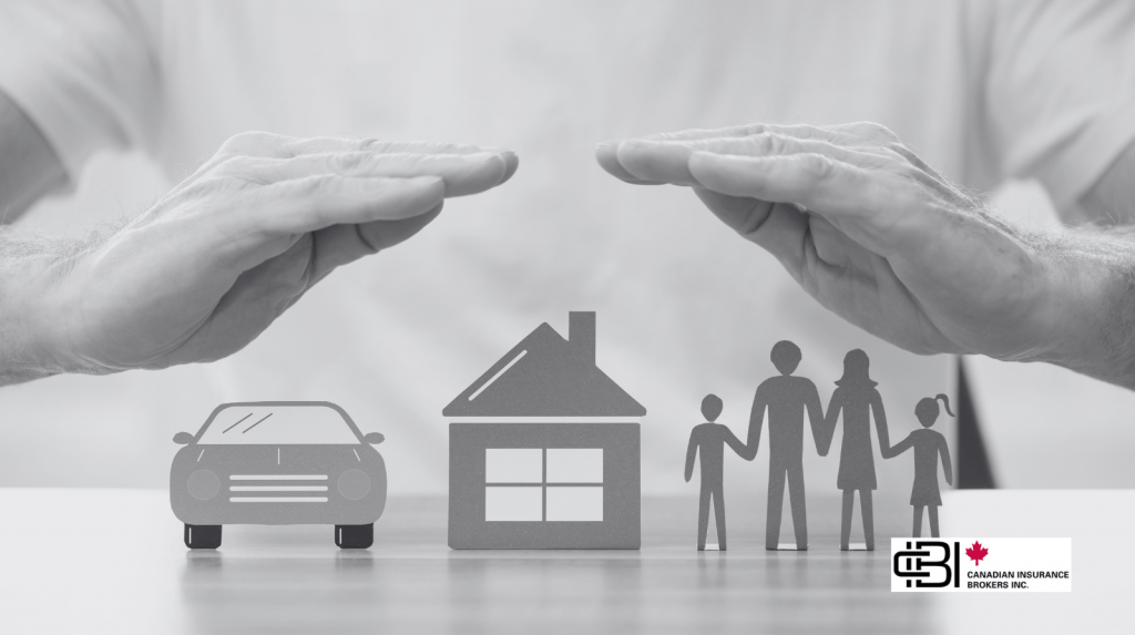 Hands protecting car, home, and family icons to represent insurance premium protection for auto, home, and life insurance.