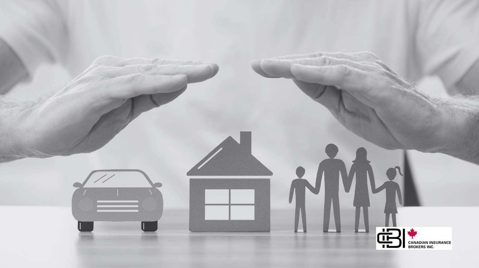 Hands protecting car, home, and family icons to represent insurance premium protection for auto, home, and life insurance.