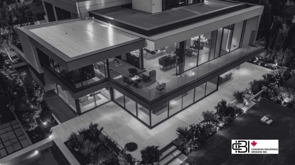 large contemporary luxury property at night, showcasing architecture typical of high value home ontario properties.